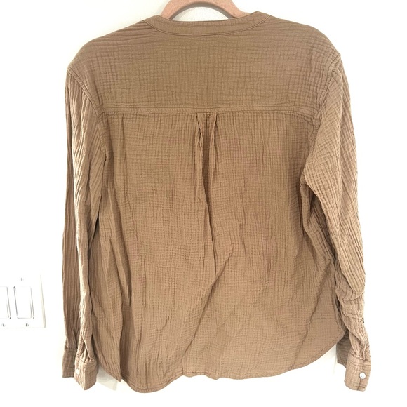 GAP Cotton Popover Shirt Long Sleeve V- Neck Blouse Women’s Sz L Khaki - Picture 3 of 7